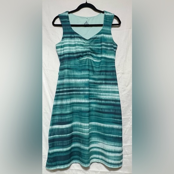 Prana Viana Aqua and White Striped Lightweight Casual Midi Dress Resortwear - Picture 3 of 7